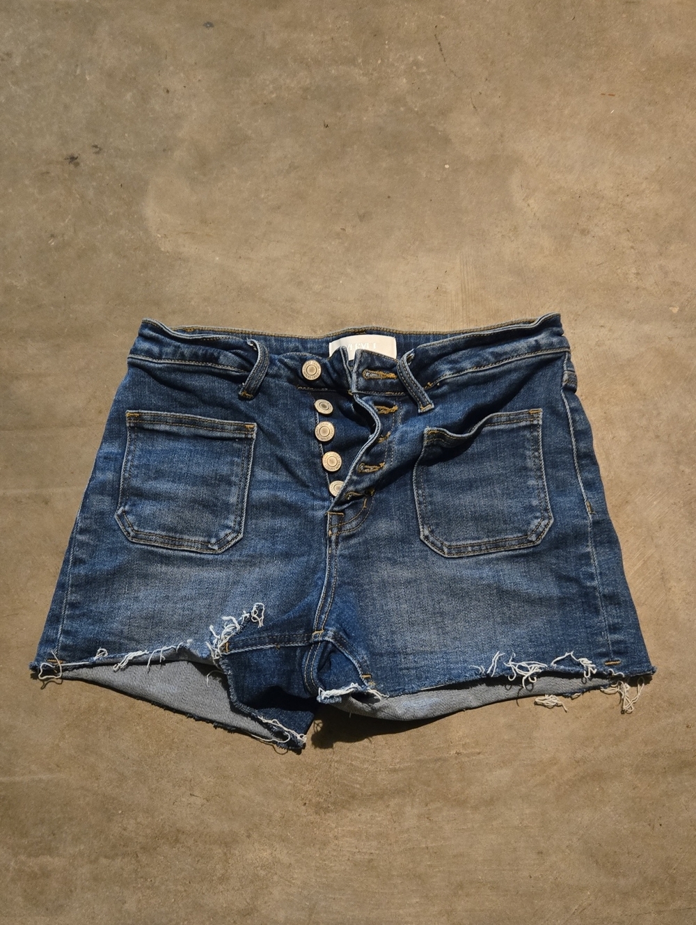 High-Rise Button-Front Denim Jean Shorts in Blue